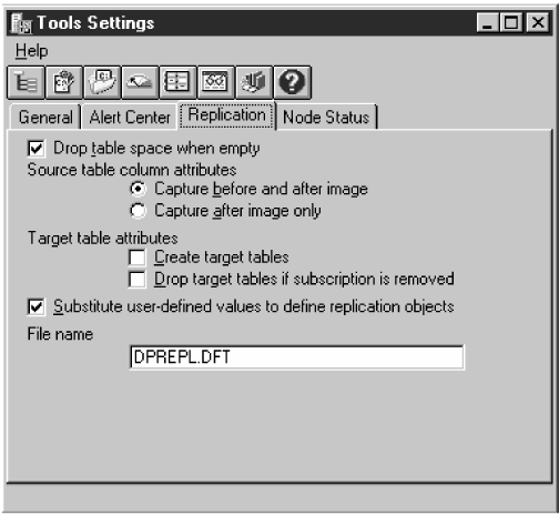 The Replication page of the Tools Settings notebook