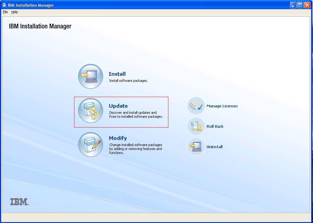 Installation Manager panel click Update